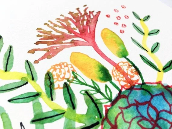 botanical plant print poster art illustration green greenery succulent watercolour