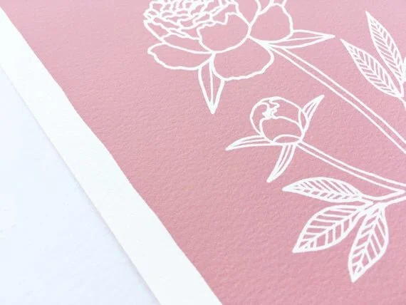peony rose pink minimal minimalist art artwork illustration dusty dusky pink simple line drawing