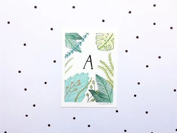 botanical initial wreath kids child bedroom baby newborn gift green plant greenery welsh alphabet cymraeg wyddor