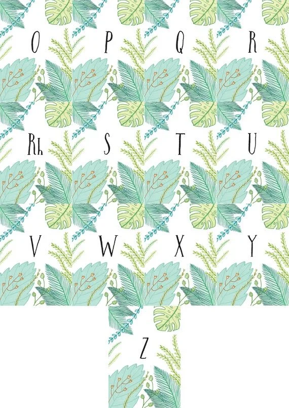 botanical initial wreath kids child bedroom baby newborn gift green plant greenery welsh alphabet cymraeg wyddor