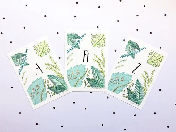 botanical initial wreath kids child bedroom baby newborn gift green plant greenery welsh alphabet cymraeg wyddor