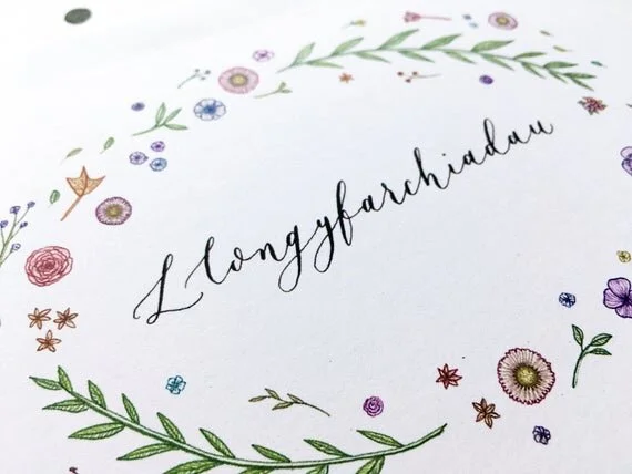 llongyfarchiadau congratulations greeting card welsh cymraeg cerdyn cardyn cardiau botanical floral flower wreath recycled eco