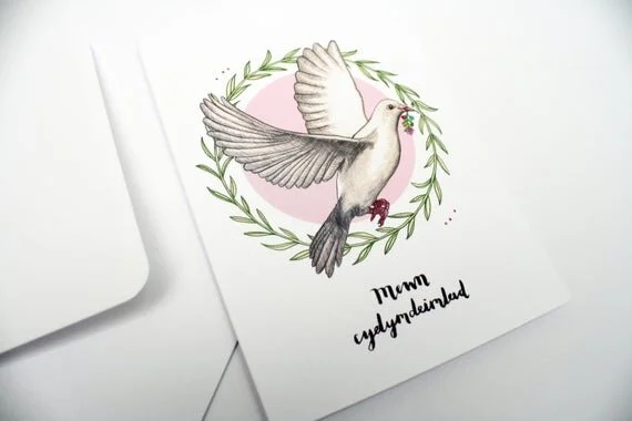 mewn cydymdeimlad in sympathy welsh greeting card cymraeg peace dove recycled eco