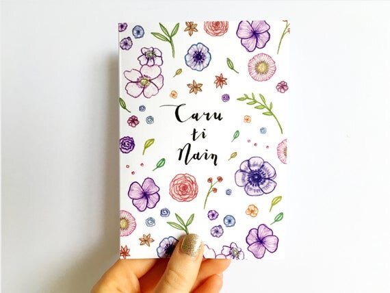 caru ti nain welsh greeting card love you gran grandma grandmother mamgu recycled eco floral flower cymraeg wales cymru