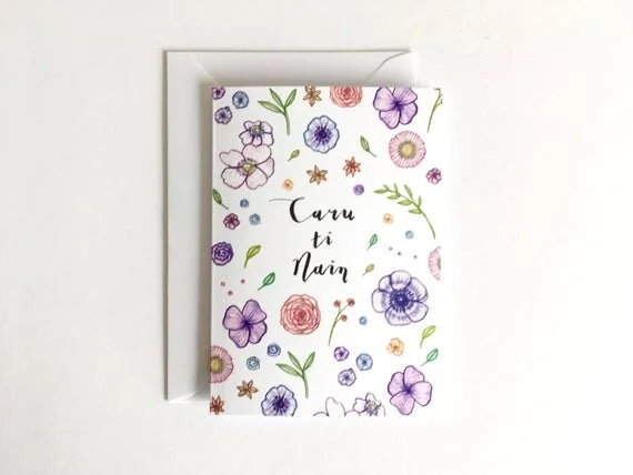 caru ti nain welsh greeting card love you gran grandma grandmother mamgu recycled eco floral flower cymraeg wales cymru