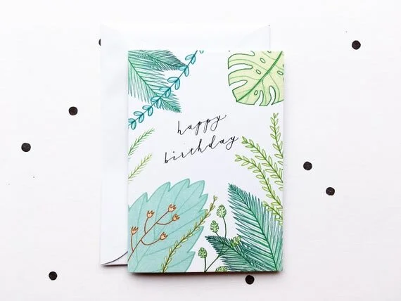 happy birthday botanical green plant lover greeting card recycled eco greenery made in wales