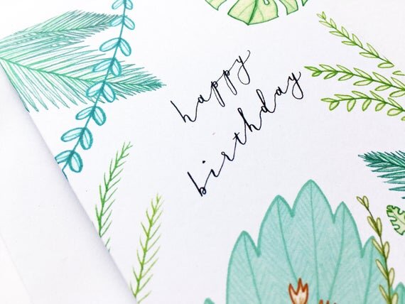 happy birthday botanical green plant lover greeting card recycled eco greenery made in wales