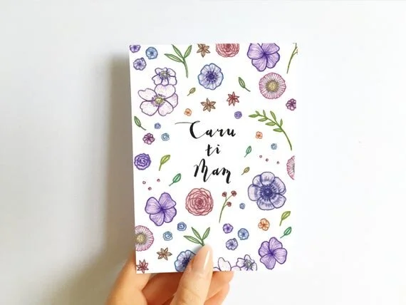 caru ti mam sul y mamau mothers day love you mum welsh greeting card recycled eco flowers floral