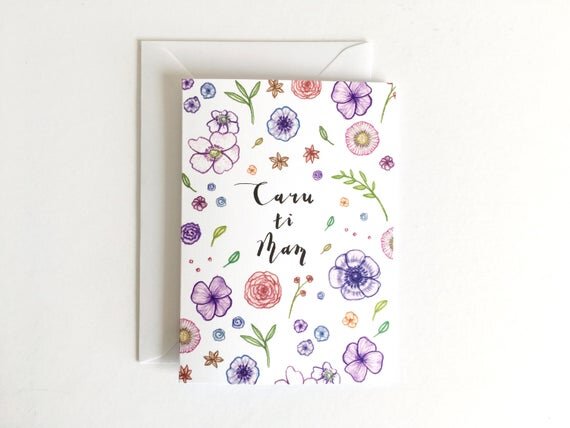 caru ti mam sul y mamau mothers day love you mum welsh greeting card recycled eco flowers floral