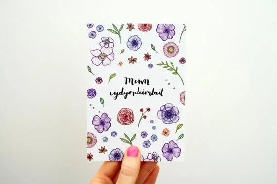 mewn cydymdeimlad in sympathy welsh greeting card cerdyn cymraeg wales cymru floral flower eco recycled