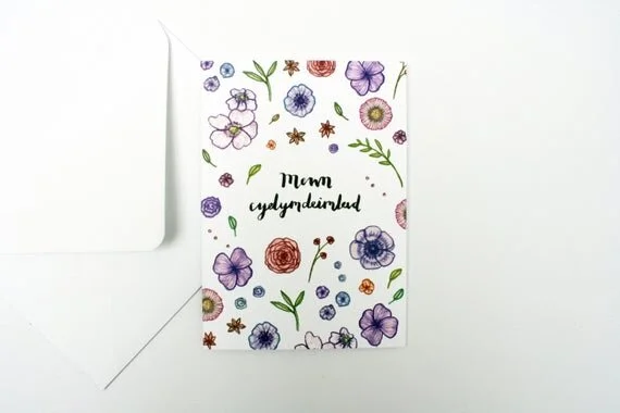 mewn cydymdeimlad in sympathy welsh greeting card cerdyn cymraeg wales cymru floral flower eco recycled