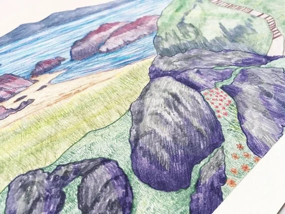 llanddwyn newborough anglesey ynys mon wales art print poster tourism sea beach lighthouse welsh cymraeg cymru