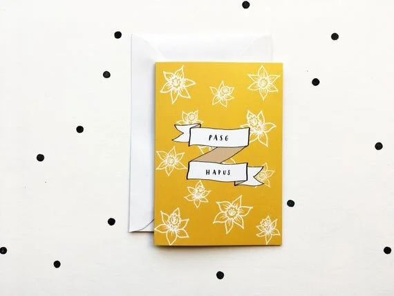 pasg hapus happy easter welsh greeting card cymraeg cymru wales daffodil yellow mustard cenin cennin pedr