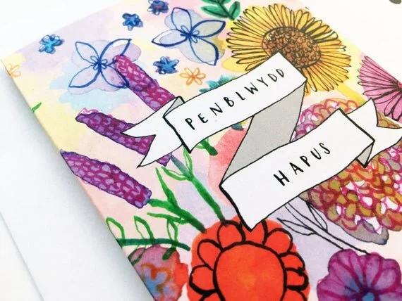 penblwydd hapus happy birthday welsh greeting card cerdyn cardyn cymraeg cymru wales recycled eco floral