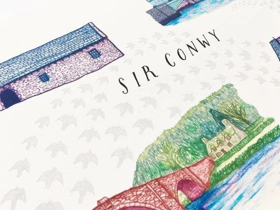 sir conwy conway county dyffryn wales welsh tourism poster print cymru cymraeg castle smallest house llanrwst