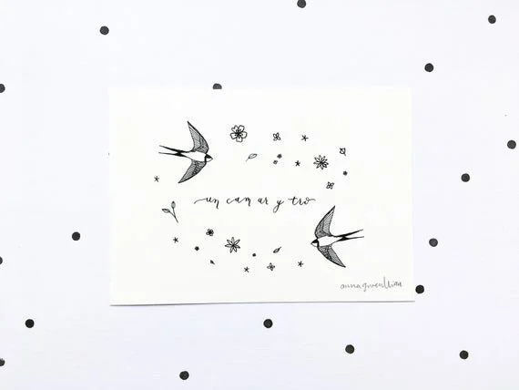 un cam ar y tro one step day at a time welsh quote cymraeg cymru wales swallow print poster affirmation inspiration inspirational simple minimalist