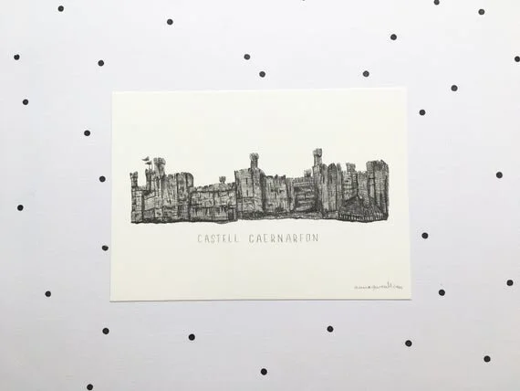 castell caernarfon castle wales cymru snowdonia tourism illustration art artwork print poster