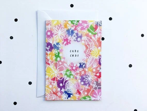 caru chdi love you welsh greeting card cerdyn cardyn cymraeg wales cymru floral 70s flower recycled eco