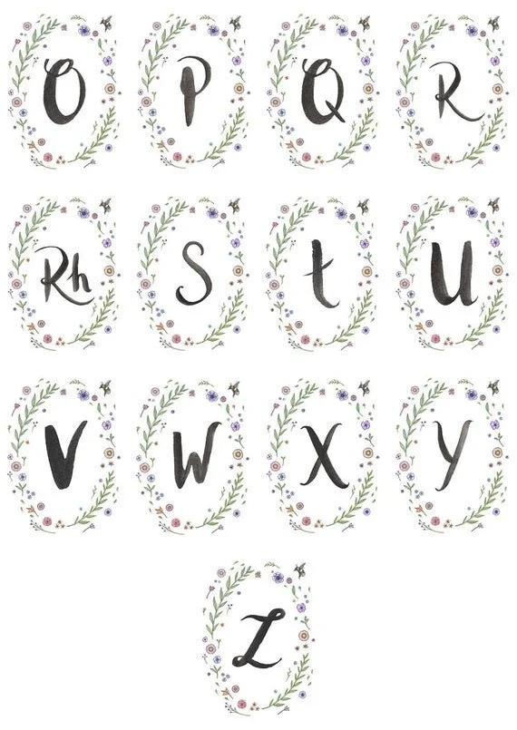 floral initial wreath welsh alphabet wyddor gymraeg cymraeg wales cymru nursery baby newborn gift idea child kids bedroom room cymru wales nature floral wildflowers print poster illustration