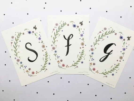 floral initial wreath welsh alphabet wyddor gymraeg cymraeg wales cymru nursery baby newborn gift idea child kids bedroom room cymru wales nature floral wildflowers print poster illustration