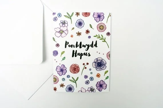 penblwydd hapus welsh happy birthday greeting card wales cymru floral flower recycled eco