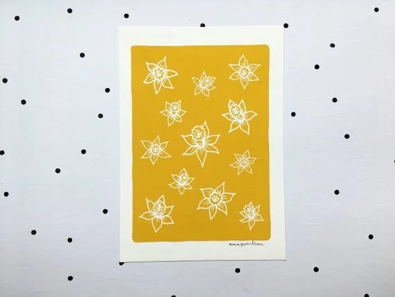 daffodil minimalist minimalistic print poster welsh cenin pedr cennin yellow mustard wales cymru