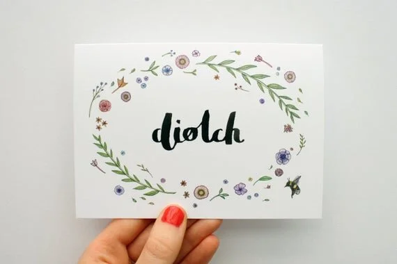 diolch welsh greeting card thank you thanks wreath floral nature plants recycled eco cerdyn cymraeg cardyn wales cymru