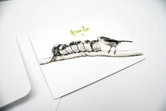 teulu welsh greeting card family newborn long tailed tit cerdyn cymraeg cardyn birds eco recycled