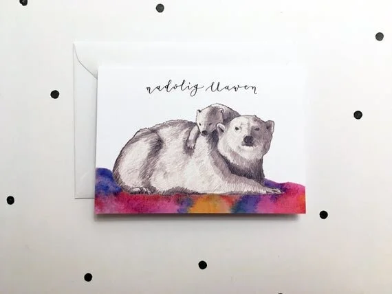 welsh christmas greeting card cardiau nadolig llawen cymraeg recycled eco pecyn pack mixed polar bear
