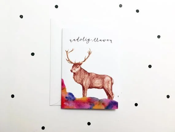 welsh christmas greeting card cardiau nadolig llawen cymraeg recycled eco pecyn pack mixed stag deer