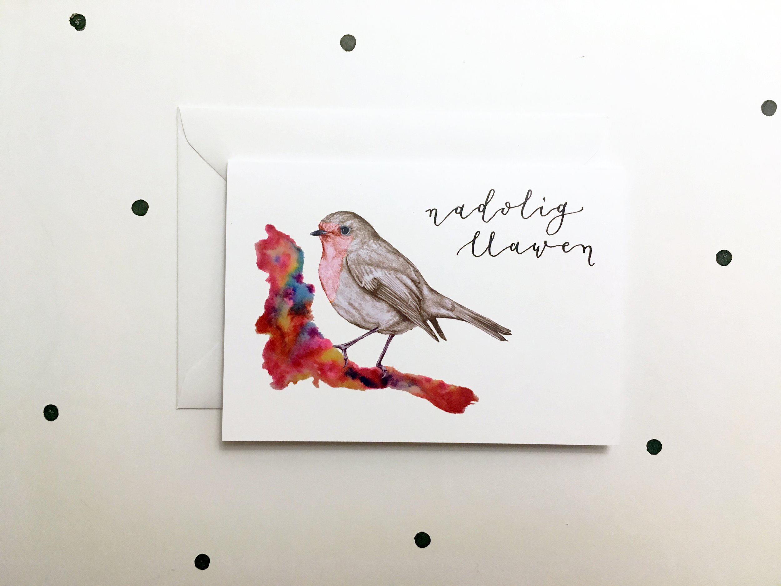 welsh christmas greeting card cardiau nadolig llawen cymraeg recycled eco red robin