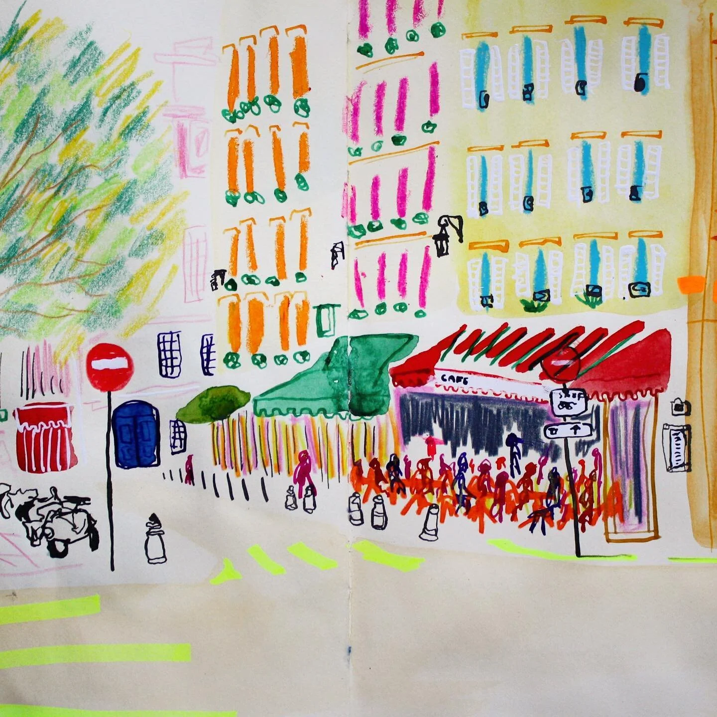 ☕️caffi prysur ym mharis - busy cafe in paris☕️

braslun brys ar b&rsquo;nawn dydd sul🌈

a colourful sunday sketch🌈

#cymru❤️ #cymruambyth #igerscymru #welshart #welshartist #welshartistsoninstagram #welshartwork #welshillustrator #welshillustratio