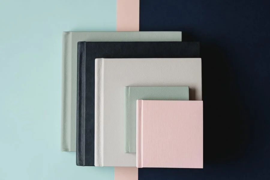 Family photo albums in various sizes and colours