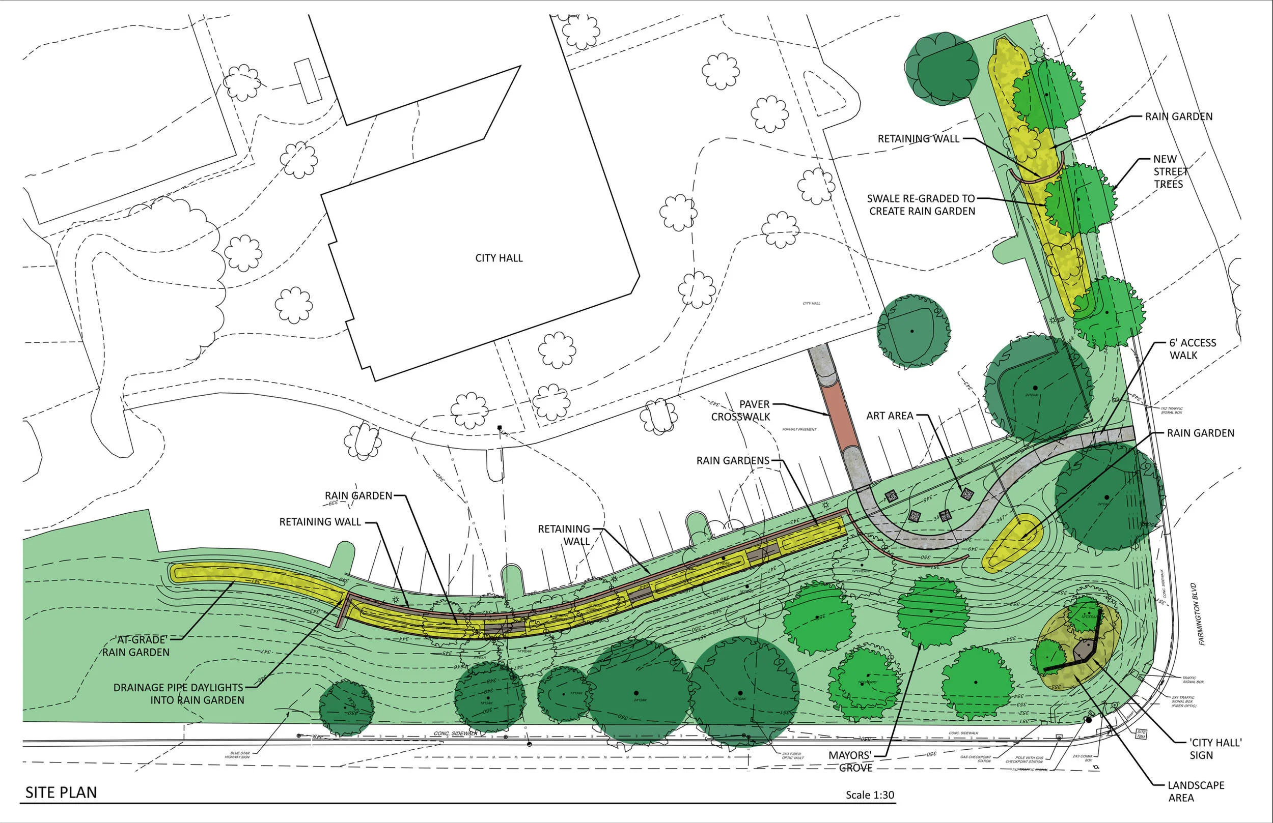 Rendered site plan of the future rain garden project to be constructed at Germantown City Hall.