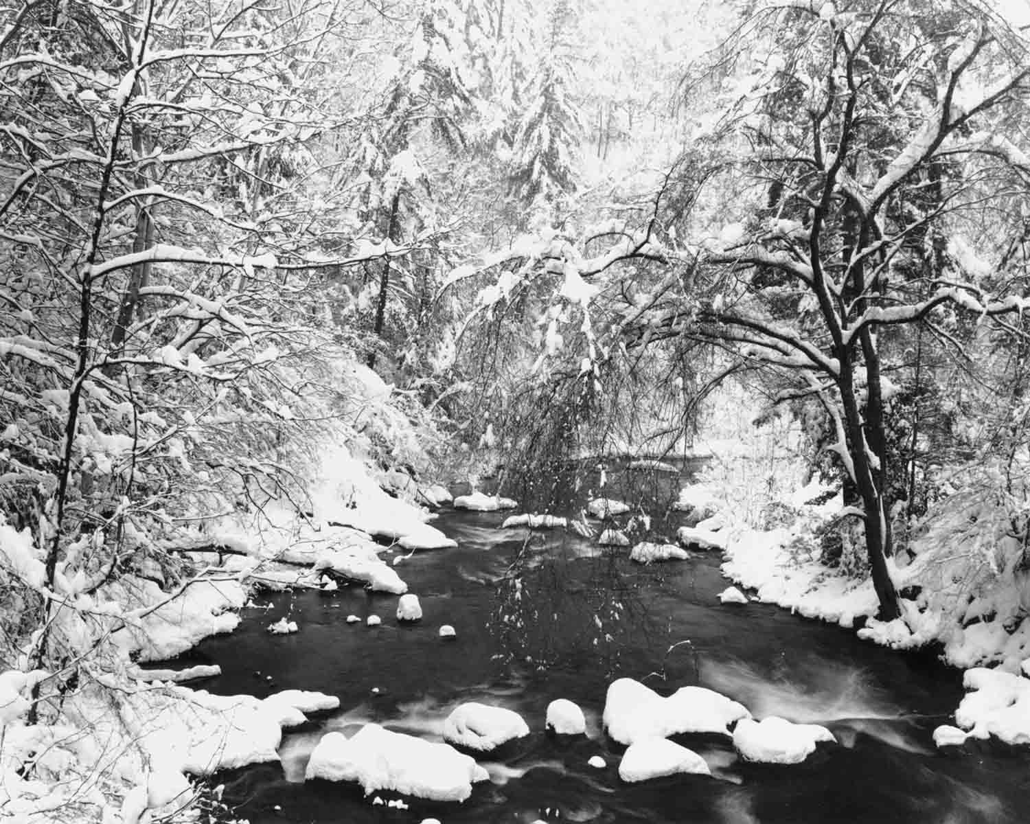 Spring Creek in heavy snow, 1987 (page 15 in book)