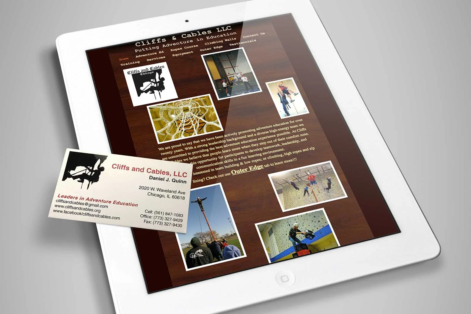 BEFORE: The original logo, business card and website.