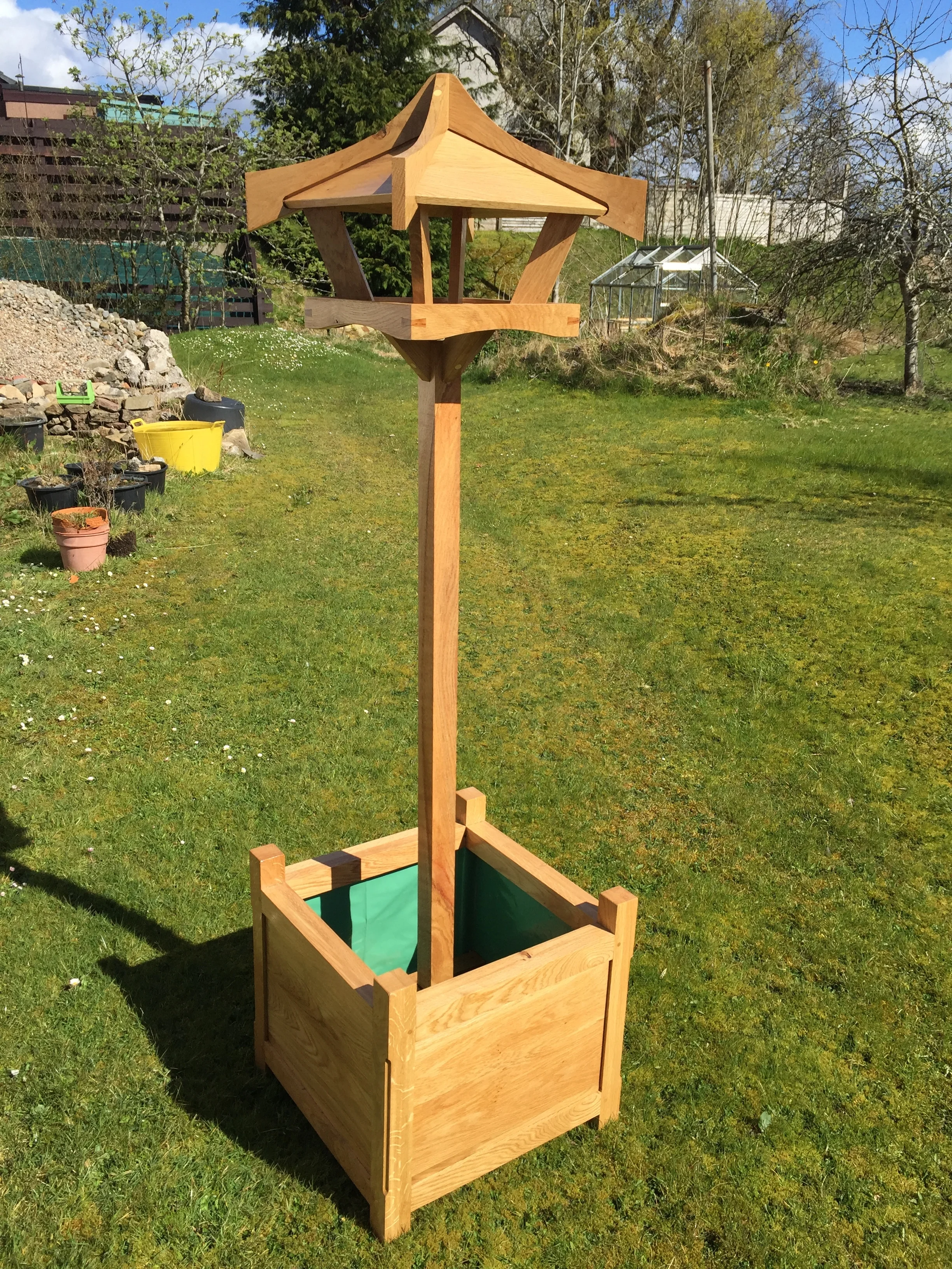 Oak planter bird table