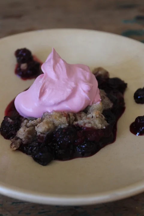 Berry Maple Crumble with Magenta Whipped Cream! (Gluten free)