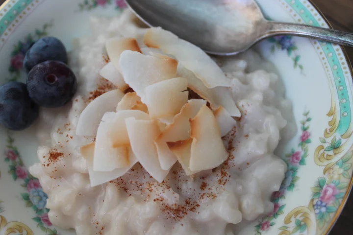 Maple Coconut Rice Pudding - Topped With Blueberries