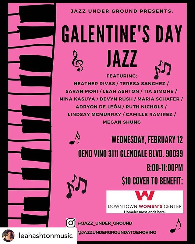 Posted @withregram &bull; @leahashtonmusic Really excited about what&rsquo;s going down at @oenovinowines next Wednesday night! We are hosting our second annual Galentine&rsquo;s Day Jazz over at @jazz_under_ground and it&rsquo;s gonna be quite the e
