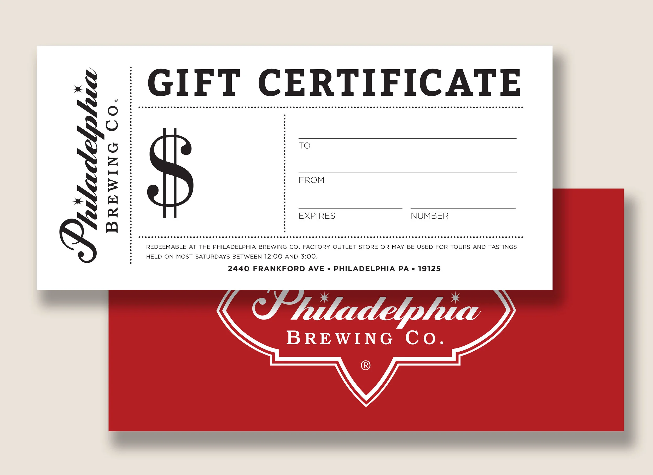 Philadelphia Brewing Co. gift certificate 