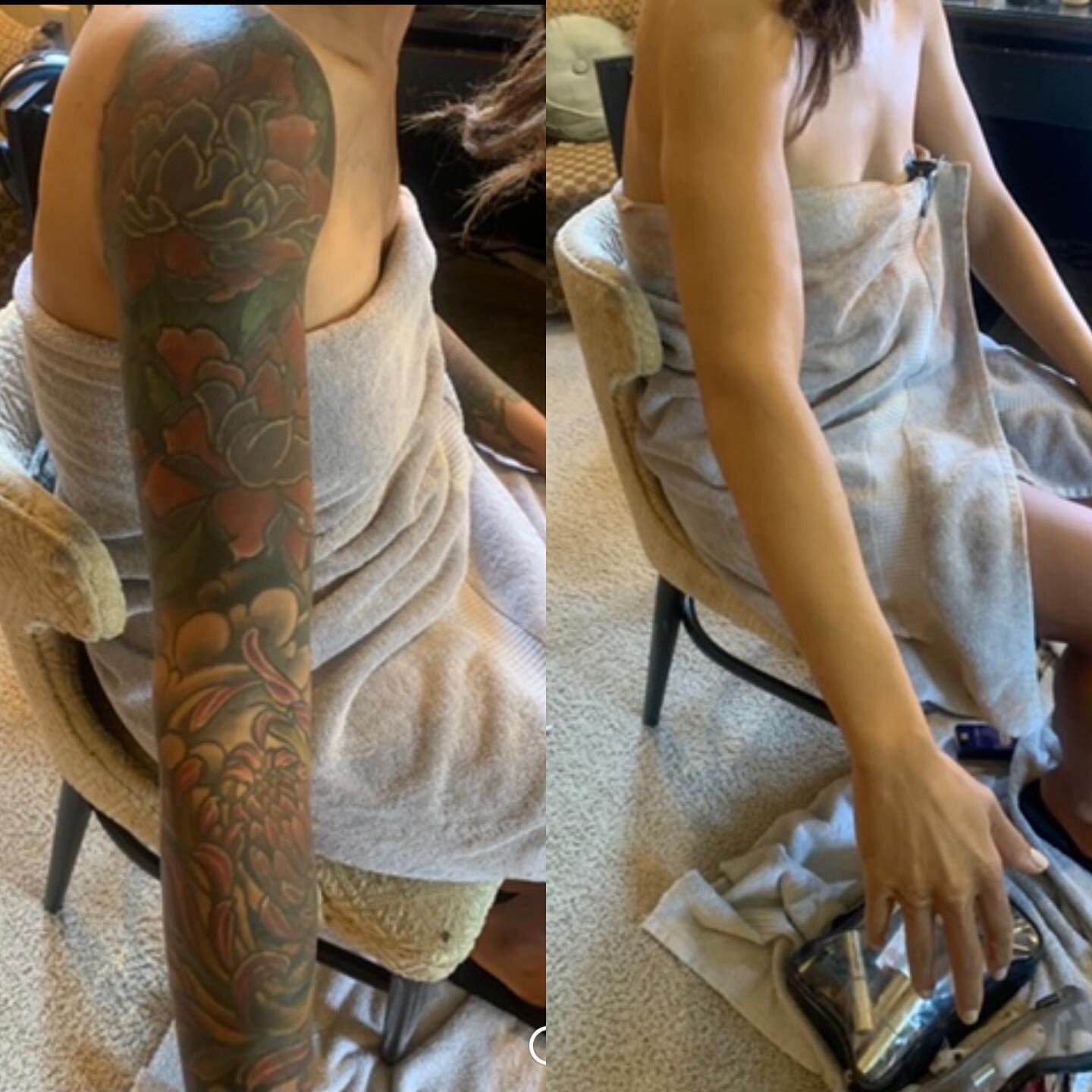 Tattoo cover for full sleeve /dark ink tattoos. My bride chose a lace dress and wanted these covered for her wedding day. Thanks to @norcostcoatlanta and @alconeco for always carrying what I need #tattoo #tattoocoverup #bridaltattoo #sfxmakeup #kryol