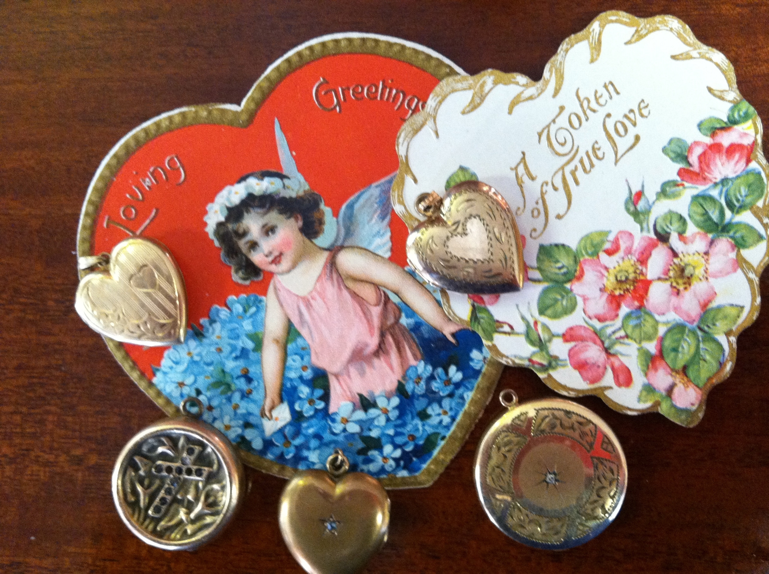 Huge selection of vintage valentines, lockets and hearts!