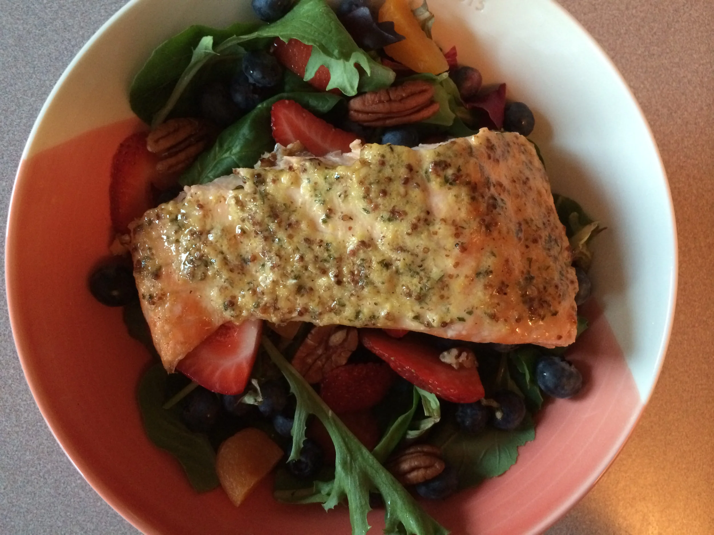 Summer Salad topped with Lemon Mustard Salmon