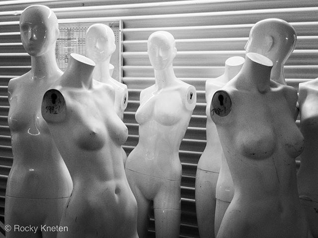 Abandoned mannequins in self-storage facility, Houston, Texas. #iphonephotograph #iphonephotograpy #iphonephotographer #bwphotography #bwphoto #bwphotograph #blackandwhitephotography #lofifilter #houstonphotographer #mannequins