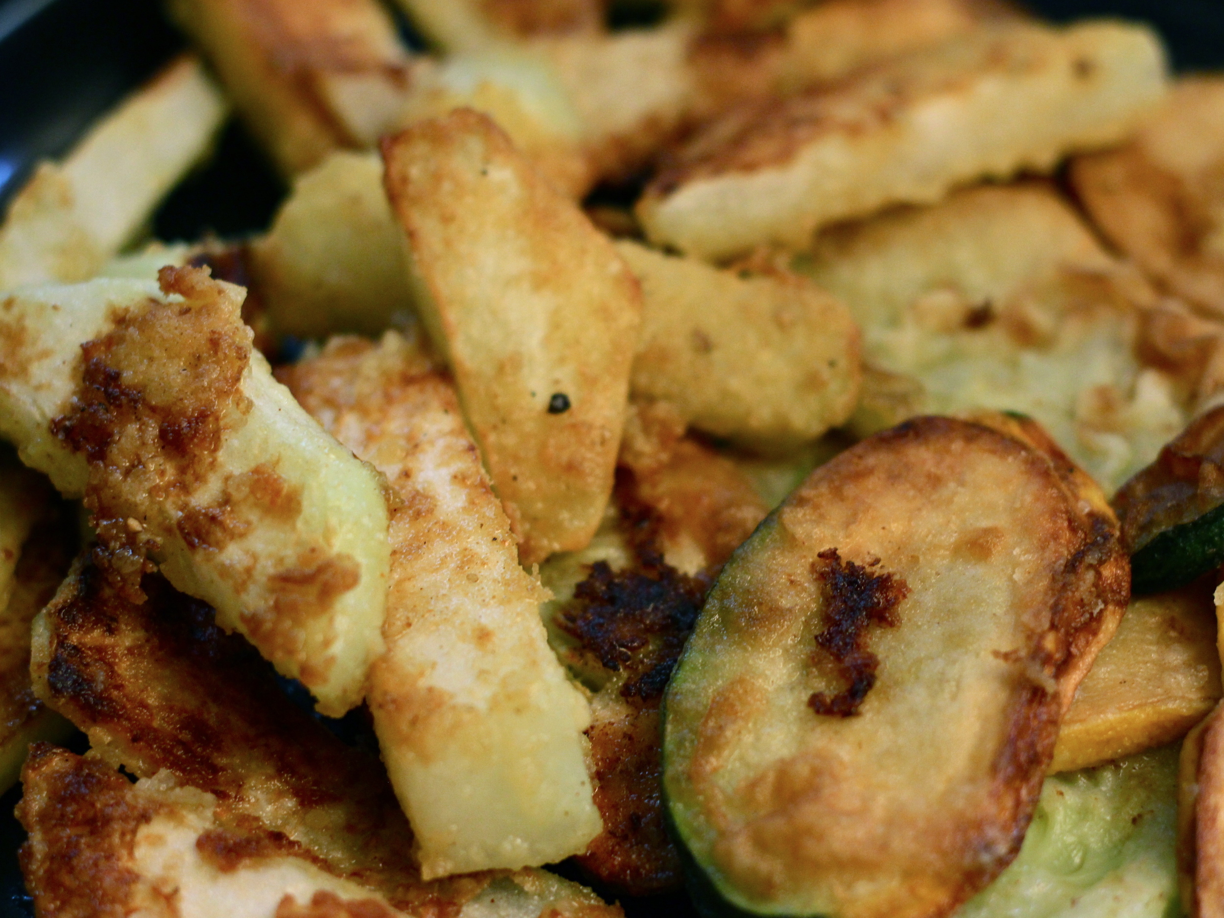 Kohlrabi and patty pan squash, fried together. Yum!