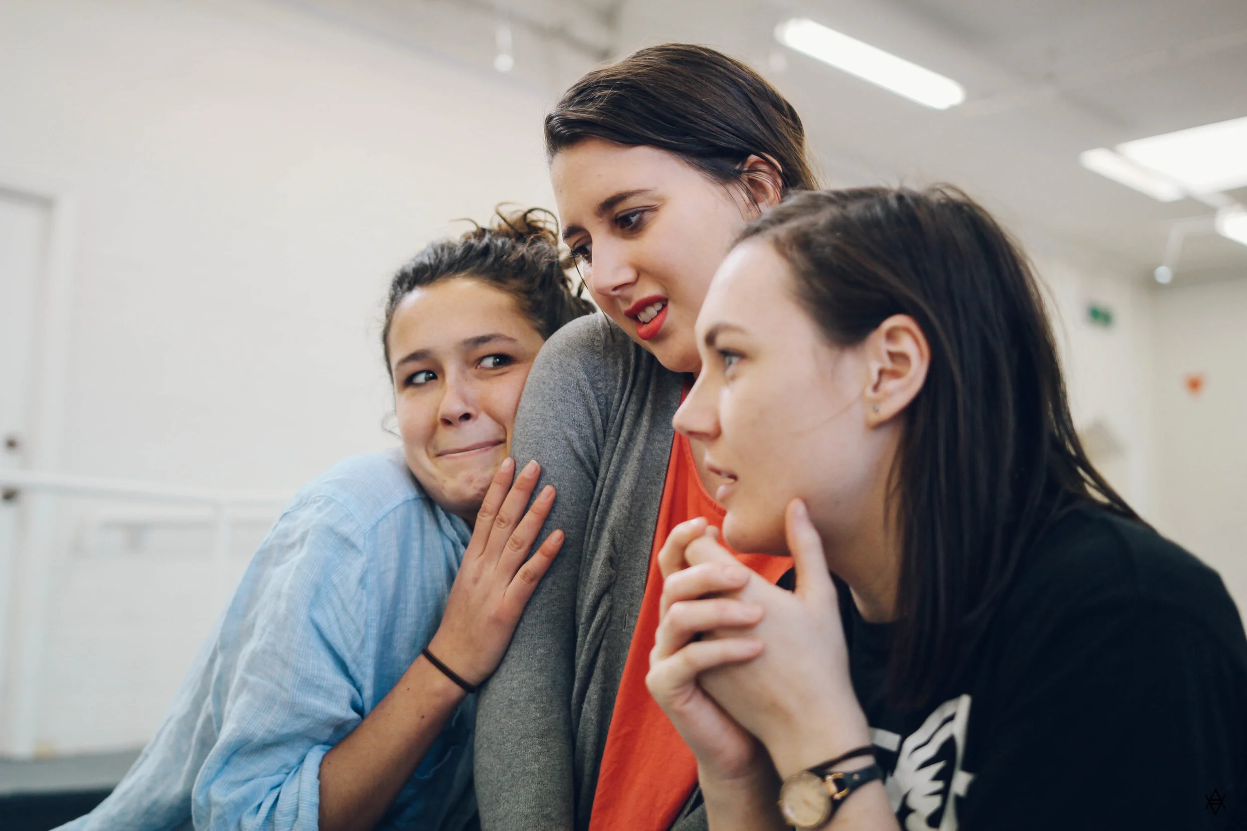 Emily O’Connor, Holly Bohmer, Annie Lumsden in rehearsal