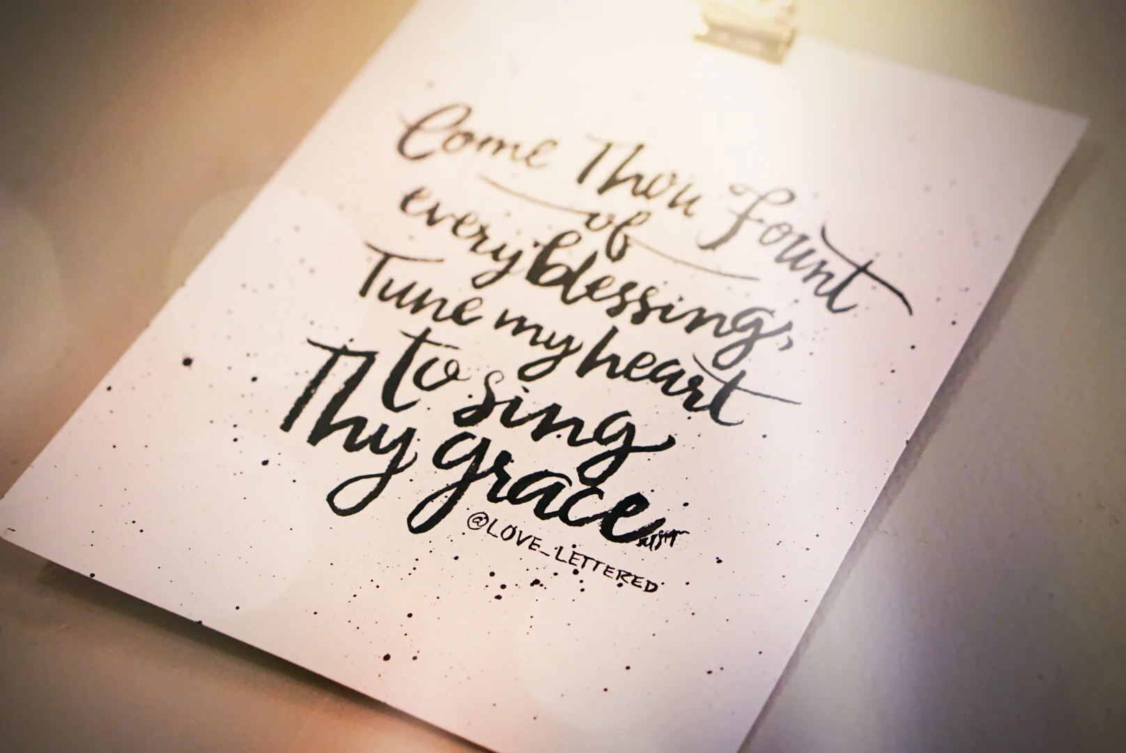 Come Thou Fount of every blessing Tune my heart to sing Thy grace; Streams of mercy, never ceasing, Call for songs of loudest praise Teach me some melodious sonnet, Sung by flaming tongues above. Praise the mount! I'm fixed upon it, Mount of God's unchanging love.