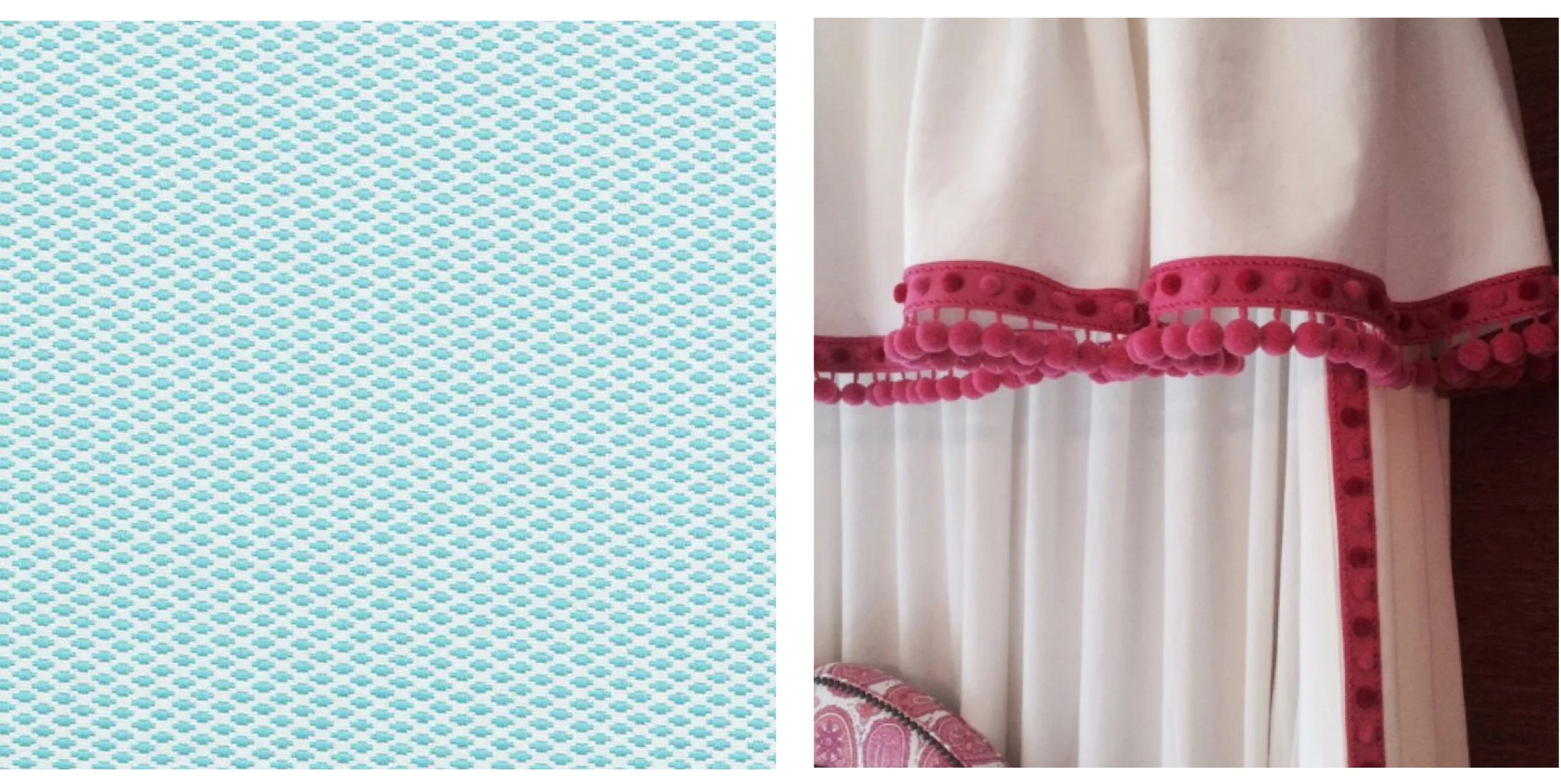 Left: Duralee fabric and Right: Samuel and Son's pom fringe. 