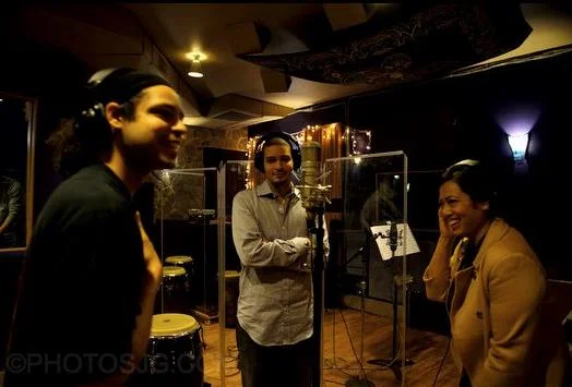 Photo courtesy of Jason Goodman - The Curtis Brothers (Zaccai and Luques Curtis) and Tiffany during the recording of 'Blood, Spirit, Land, Water, Freedom'